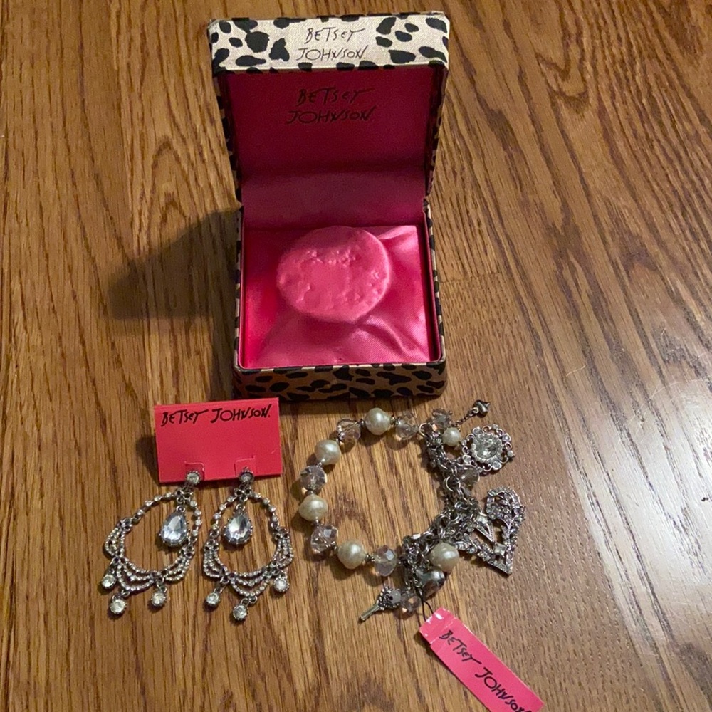 Betsy Johnson Rhinestone Bracelet & Earrings